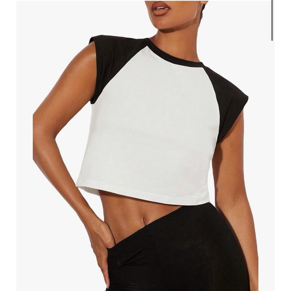 Wild Fable Casual Crew Neck Color Block Sleeveless Crop Tee Shirt Large - Picture 6 of 7